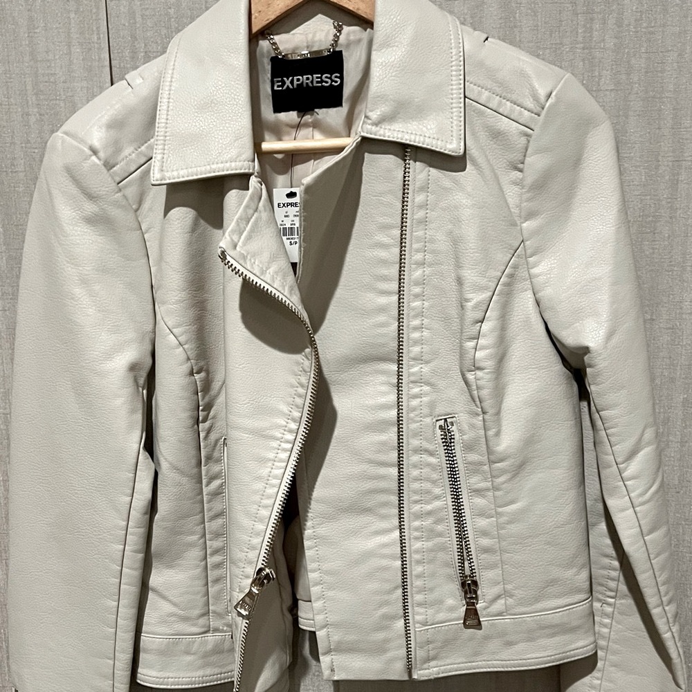 Express Cream White Pleather Jacket SIZE S